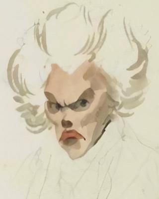 Caricature portrait of Adrien-Marie Legendre in profile, with wild white hair
