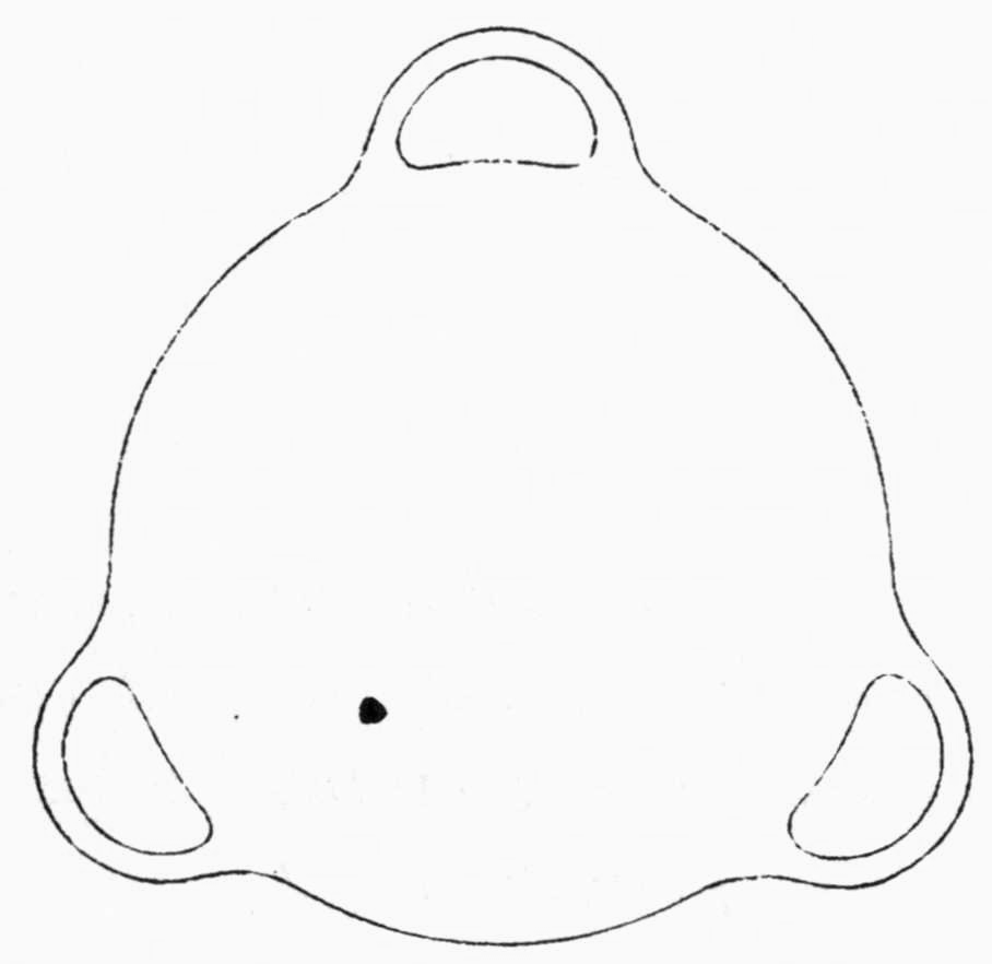 Outline of a sphere-like closed surface with three handles, one at the top and one at each lower side, each drawn as a loop with an inner opening.